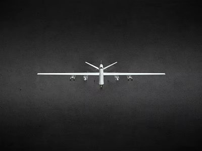 White Passenger Airplane in Top View with Four Engines and Wings Against Dark Background 3d model