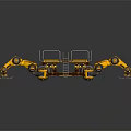 Yellow Robotic Arms Working On Industrial Platform With Guardrail And Tracks