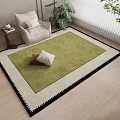 Square Green Rug With White Black Border And Pillows On Light Wood Floor