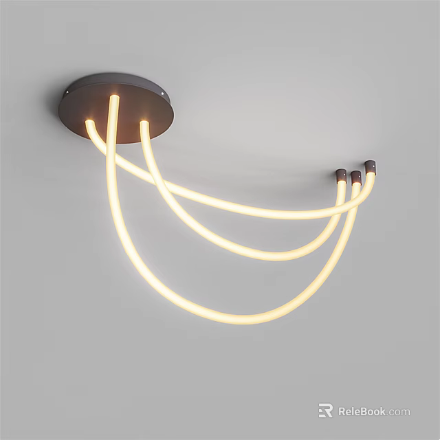 Modern Chandelier with Black Ceiling Base Yellow Curved LED Tubes Hanging Bright Lighting Design 3d model 