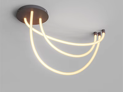 Modern Chandelier with Black Ceiling Base Yellow Curved LED Tubes Hanging Bright Lighting Design 3d model