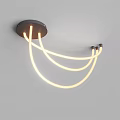 Modern Chandelier with Black Ceiling Base Yellow Curved LED Tubes Hanging Bright Lighting Design