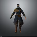 Adventurous 3D Character Model Featuring Blue Coat Scarf Mask Brown Belt and Red Boots