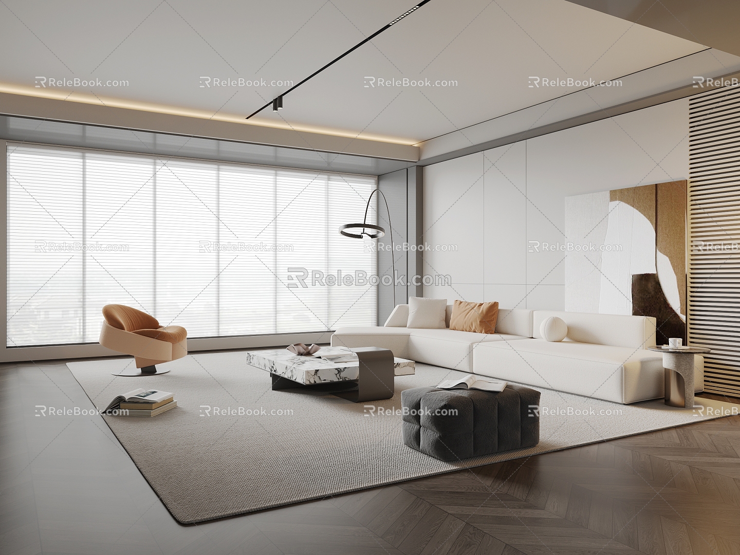 Minimalist living room sofa coffee table combination 3d model