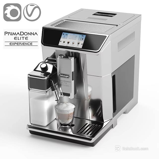 Modern Stainless Steel Espresso Machine With Digital Display And Coffee Cup 3d model 