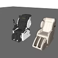 Two Black and Beige Modern Massage Chairs with Ergonomic Design and Footrests