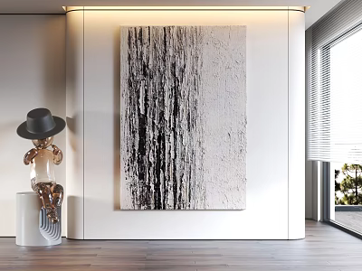 Modern Interior Design With Large Abstract Painting Sculpture And Wooden Floor 3d model