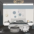 Modern Kids Room Interior With Gray Tones Circular Wall Decor Pendant Light And Accent Chair