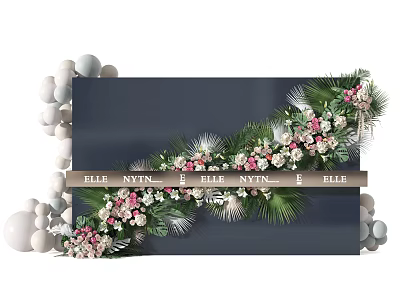 Elegant Floral Decoration Display With Fresh Flowers Greenery And Decorative Balls On Backdrop 3d model