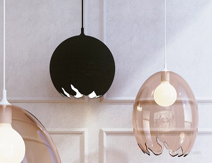 Modern Pendant Lights with Black Circular and Transparent Glass Designs for Interior Decor 3d model 