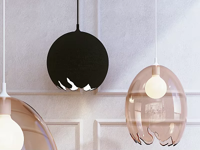 Modern Pendant Lights with Black Circular and Transparent Glass Designs for Interior Decor 3d model