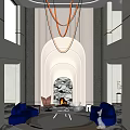 Duplex Living Room Interior Design With Modern High Ceiling Chandelier Marble Fireplace And Sofa