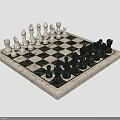 Classic Chess Set With Marble Checkerboard And Black White Pieces 3d model