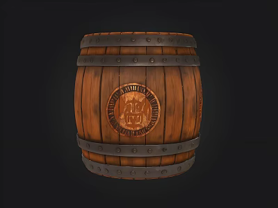 Classic Wooden Barrel With Metal Hoops Wooden Texture And Emblem Design 3d model