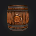 Classic Wooden Barrel With Metal Hoops Wooden Texture And Emblem Design