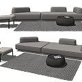 Modern Gray Modular Sofa Coffee Table Set With Black Round Table And Area Rug 3d model