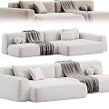 Modern Light Beige Fabric Sectional Sofa With Soft Pillows And Cozy Blanket Design