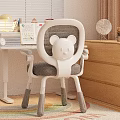 Kids White Desk and Chair Set With Bear Design Gray Cushion in Bedroom