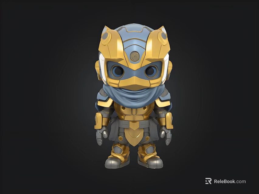 Cartoon Robot Figure With Gold Blue Armor Helmet And Mask Design 3d model 