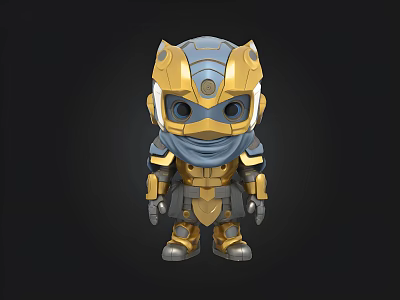 Cartoon Robot Figure With Gold Blue Armor Helmet And Mask Design 3d model