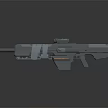 Futuristic Sci Fi Assault Rifle With Tactical Scope Metallic Body Orange Accents And Reflective Surface