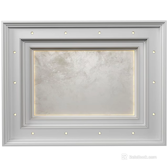 Elegant Ceiling Design With Gray Frame Light Textured Panel Layered Borders And Decorative Nails 3d model 