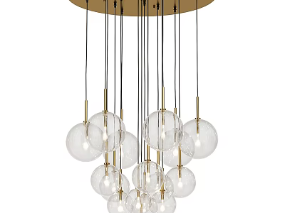 Modern Ceiling Light With Multiple Transparent Glass Balls And Gold Metal Rods 3d model