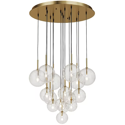 Modern Ceiling Light With Multiple Transparent Glass Balls And Gold Metal Rods 3d model