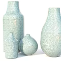 Set of Decorative Ceramic Vases with Light Green Crackle Texture and Various Shapes