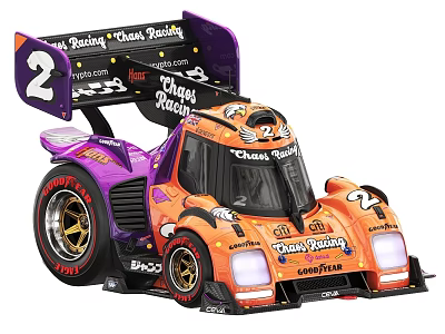 Orange And Purple Race Car With Chucky's Pizza Danny Racing Goodyear Logos And Number 2 3d model