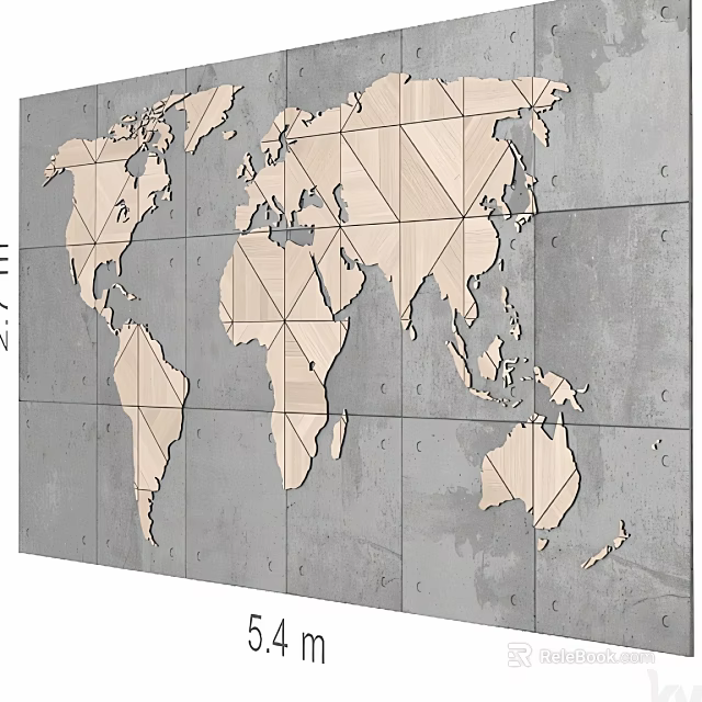 Wooden World Map Wall Decor On Grey Background 3d model