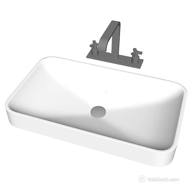 Modern White Rectangular Countertop Washbasin With Sleek Faucet Design 3d model