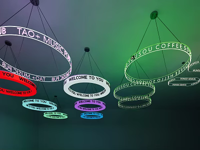 Illuminated Circular Chandeliers With Colorful Lighting And Text Messages Design 3d model