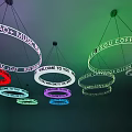 Illuminated Circular Chandeliers With Colorful Lighting And Text Messages Design