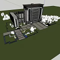Modern High rise Office Building With Glass Curtain Wall And Plaza Landscaping