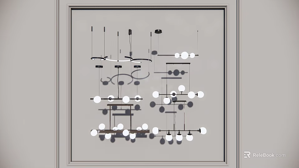 Modern Chandelier Designs With Different Shapes Circular Linear Structures And Multiple Bulbs 3d model 