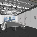 Modern Conference Room With Large Table White Office Chairs Projector And Glass Windows