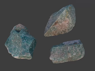 Natural Green Stone and Wood Pieces with Rough Textured Surfaces 3d model
