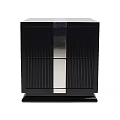 Modern Black Storage Cabinet With Silver Stripe Accent And Drawer Design