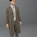 Man Wearing Brown Long Coat White Shirt Gray Tie And Gray Pants