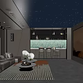 Modern Home Theater Interior With Starry Ceiling Sofa Bar Counter And Projector Screen 3d model