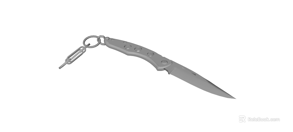 Portable Stainless Steel Folding Knife with Keychain and Ergonomic Handle Design 3d model 