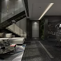 Elegant Modern Living Room Interior With Open Layout Sofa Coffee Table Green Plants And Sculpture