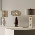 Contemporary Table Lamps With Fabric Glass Shades And Geometric Decorative Bases