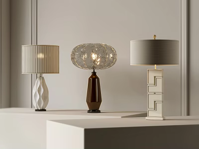 Contemporary Table Lamps With Fabric Glass Shades And Geometric Decorative Bases 3d model