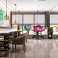 Modern Restaurant Interior With Green Bar Counter Wine Racks Bench Seating And Large Windows
