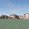 Modern School Campus With Classroom Buildings Sports Field Greenery And Urban Surroundings