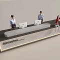 Beauty Paradise Reception Desk with Staff Two Computers Red Rabbit Decoration Marble Countertop and Lighting