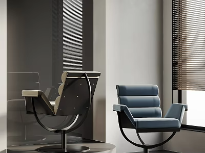 Modern Blue And Beige Black Armchairs In Interior With Window Blinds 3d model