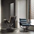 Modern Blue And Beige Black Armchairs In Interior With Window Blinds